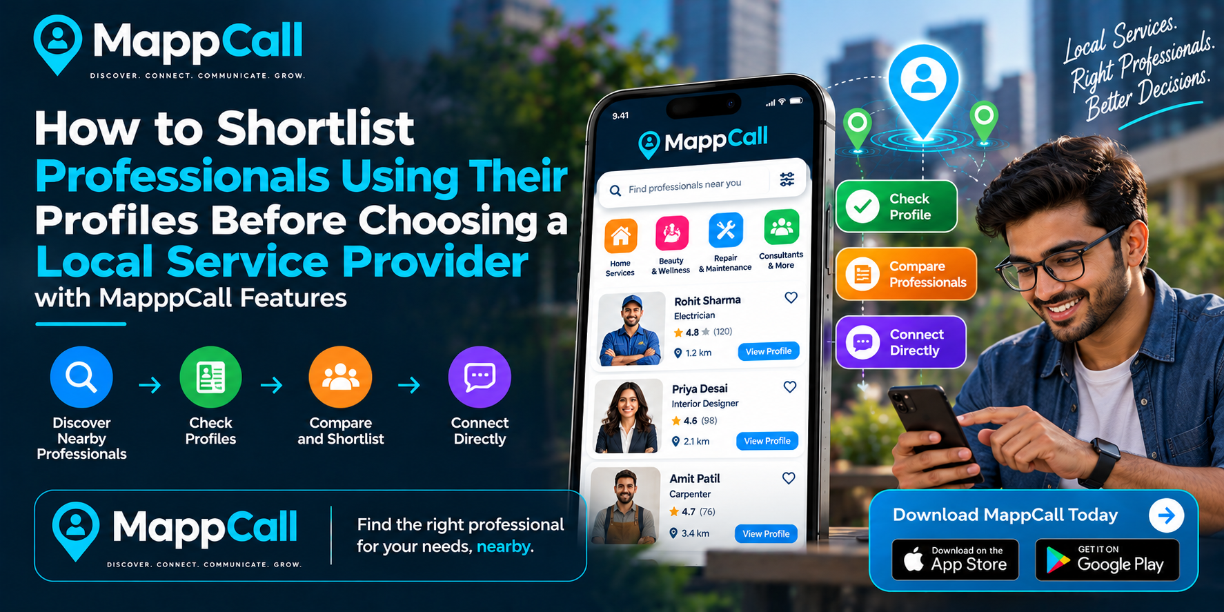 How to Shortlist Professionals Using Their Profiles Before Choosing a Local Service Provider with MappCall Features