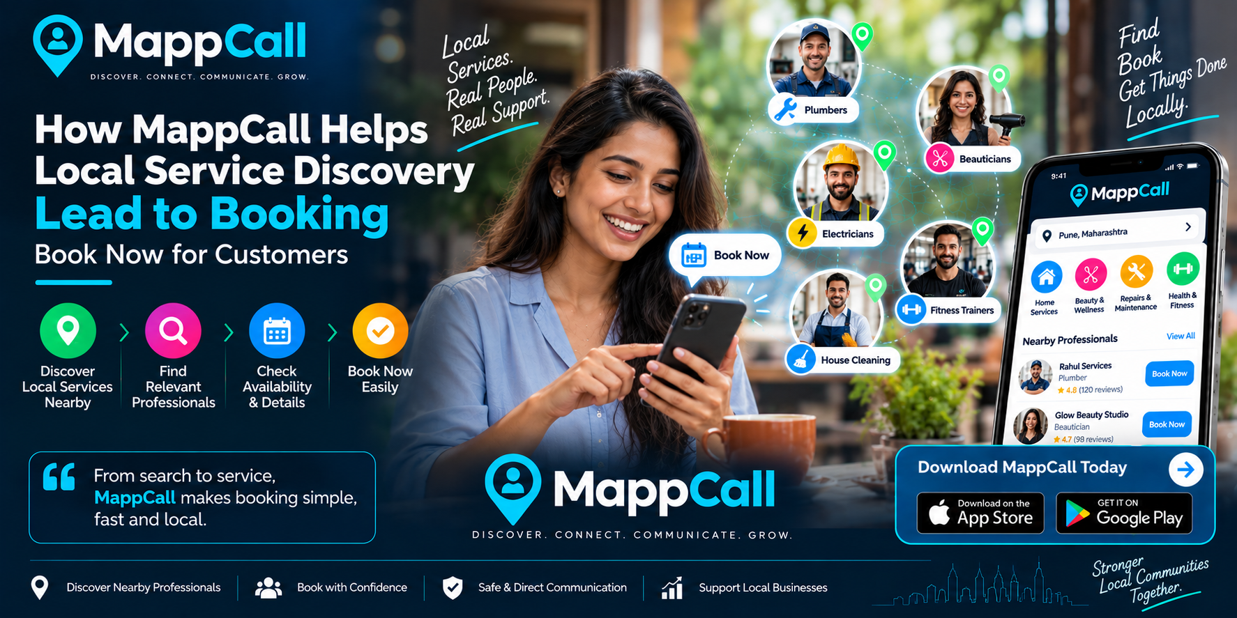 How MappCall Helps Local Service Discovery Lead to Booking - Book Now for Customers